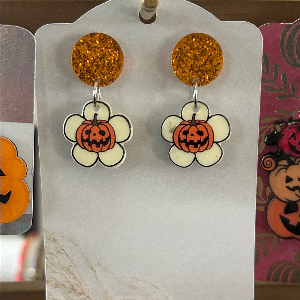 Halloween Pumpkin Flower Earrings